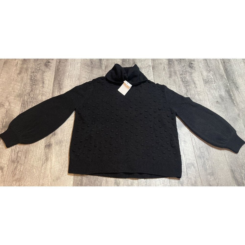 Gibson Latimer Sweater Womens XL Black Cowl Neck Textured Dots‎ Stretch Knit NEW